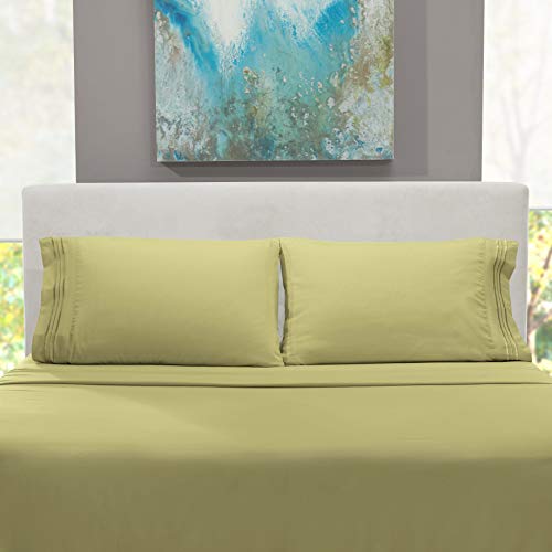Hearth & Harbor Twin Size Sheets - 3 Piece Bed Sheet Set, Hotel Luxury Double Brushed Bed Sheets - Extra Soft Bedding Sheets & Pillowcases, Twin, Sage - color: Sage, size: Twin