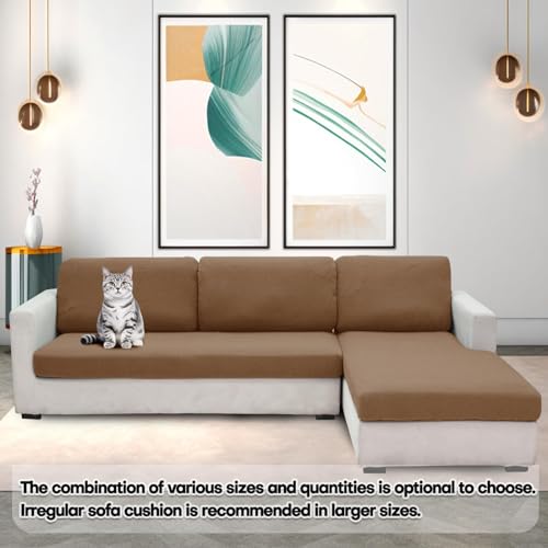 ZNSAYOTX Stretch Cushion Covers Sofa Loveseat Cushion Couch Seat Covers Slipcovers Soft Replacement Unique Pattern Furniture Protector with Elastic Bottom (Light Coffee, 1 Pc 2-Seat Cushion Cover) - color: Light Coffee, size: 1 Cushion Loveseat