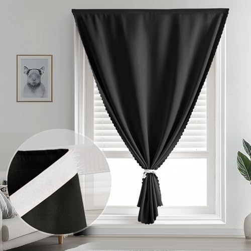 Self Adhesive Curtains - No Drilling, No Rod, Easy to Install Blackout Curtains for Window Blinds,Bedroom(Black 35 * 59in-1P) - color: Black, size: 35"W x 59"L (Pack of 1)