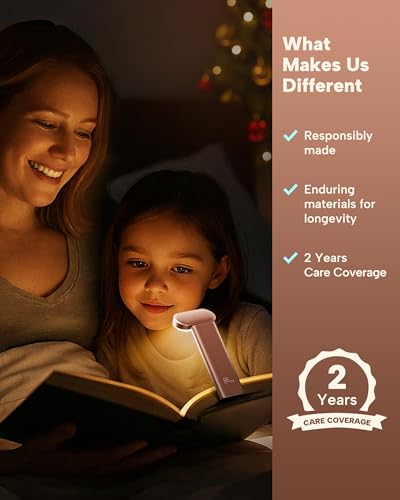 86lux Book Light, Reading Light for Book in Bed, USB Rechargeable LED Night Light with 3 Colors & Stepless Dimming, Aluminum Alloy Bookmark Light for Book Lovers, Rose Gold - color: Rose Gold