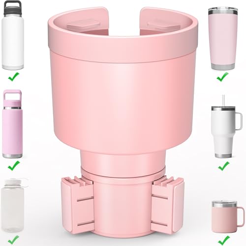Seven Sparta Car Cup Holder Expander with Offset Adjustable Base, Compatible with Hydro Flasks 32/40 Ounce, Compatible with Yeti Ramblers 20/26/30 Ounce, Other Bottles in 3.4"-3.8" (Pink) - color: Pink, size: Medium*1