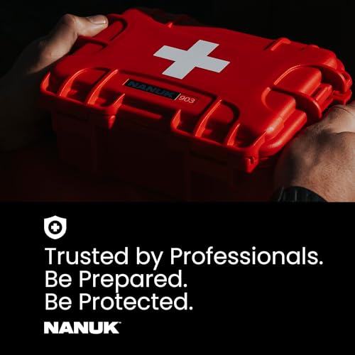 NANUK 903 Waterproof First Aid Box Empty with Lid Organizer & Dividers – Durable Medical First Aid Organizer Case, IP67-Rated, Dustproof, Impact-Resistant, Floats (9.1” x 6.8” x 3.8”) – Red - size: 903 Empty – w/ Organizers