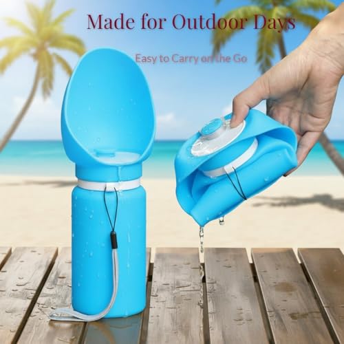 Portable Dog Water Bottle, 19 oz/550 ml Collapsible Pet Travel Cup with Foldable Silicone Bowl, Food-Grade Silicone Water Dispenser for Walking, Hiking & Travel, Yellow (Blue) - color: Blue