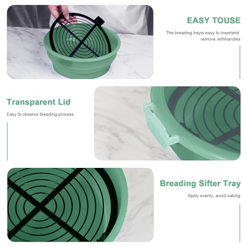 FJNATINH Collapsible Batter Bowl - Mess Free Better Breader Shaker Bowl with Lid Breading Shaker Container - Great for Fried Fish, Fried Chicken, Onion Rings, Wings,No Leak,Easy to Store,Mint Green - color: Mint Green