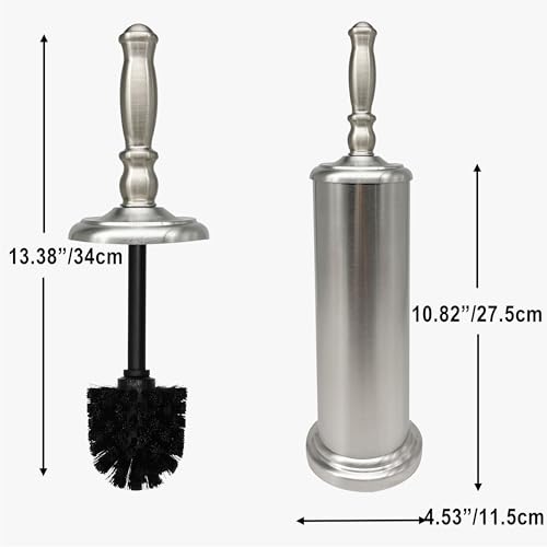 Metal Toilet Bowl Brush with Holder Premium Bathroom Cleaning Set Rustproof Hygienic Durable Elegant Finish - color: Satin Nickel