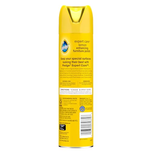 Pledge Enhancing Polish Spray, Wood Furniture & Stainless Steel Polish, Remove Dust and Fingerprints, Fast Shine and Protect, Prevent Scratches & Knicks - Lemon Scent, 9.7oz (Pack of 12)