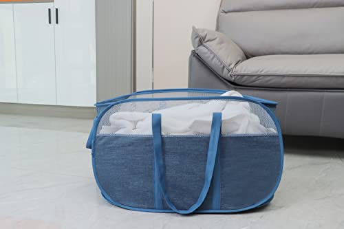 Pop Up Laundry Hamper,with Durable Handles collapsible laundry basket,Easy to Open and Fold for college Dorm,kids room,travel (Blue)… - color: Blue
