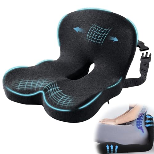 Car Seat Cushion, Memory Foam Driving Cushion with Adjustable Strap, Ergonomic Pad for Car & Semi Truck, Office Chair Cushion for Sciatica & Lower Back Pain Relief, Dark Gray - color: Dark Gray