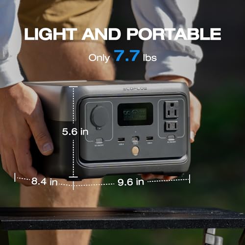 EF ECOFLOW Portable Power Station RIVER 2, 256Wh LiFePO4 Battery/ 1 Hour Fast Charging, 2 Up to 600W AC Outlets, Solar Generator (Solar Panel Optional) for Outdoor Camping/RVs/Home Use - style: RIVER 2