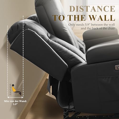 URRED Power Loveseat Recliner Sofa with Massage and Heat, Wall Hugger Reclining Loveseat, RV Couch Home Theater Seating with LED Lights for Living Room (Black, 54" - 2 Seats) - color: Black, size: 54" - 2 Seats