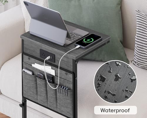 Vagusicc C-Shaped End Table Set of 2 with Charging Station, Small Side Table for Couch, Adjustable Height Couch Side Table, Slide Under Sofa Table TV Tray for Living Room,Bedroom,Bedside, Gray Walnut - color: 2pc Gray Walnut