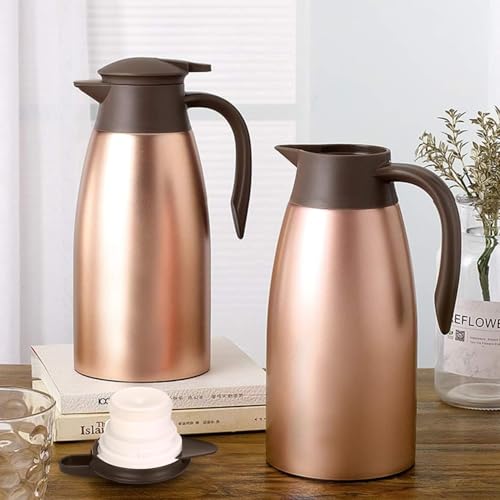 68oz Thermal Coffee Carafe, Stainless Steel Coffee Carafes for Keeping Hot, Airpot Insulated Tea Pot Dispenser for Hot Water, Tea, Hot Beverage - Keep 12 Hours Hot, 24 Hours Cold, Champagne Gold - color: Champagne Gold