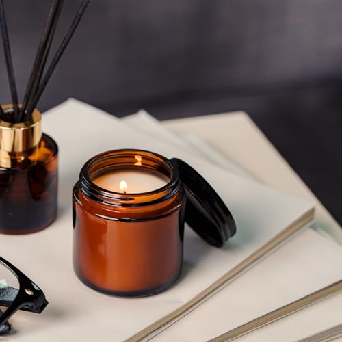 TUZAZO 4oz Amber Glass Jars with Lids, 2 Pack Round Small Glass Jars with Inner Liners & Stickers Reusable Empty Cosmetic Containers for Lotions, Body Butters, Creams, Powders, Candles - color: 4 oz Amber