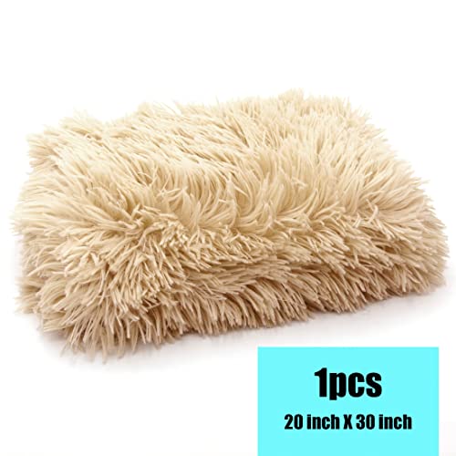 Pet Dog Bed Blankets, Fluffy Fleece Dog Throw Blankets Sleep Mat,Soft Puppy Blankets Cat Kitten, S M L XL,Fuzzy Reversible Sherpa Blanket for Bed, Couch, Sofa, Travel,Washable & Lightweight - color: Beige, size: 30 INCH X20 INCH