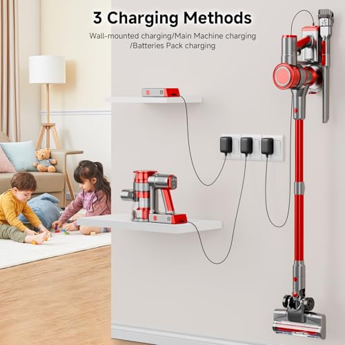 Cordless Vacuum Cleaner, Powerful Stick Vacuum Cleaner for Home with Rechargeable Battery, 6-in-1 Lightweight Handheld Vacuum, 45 Mins Runtime for Hardfloor & Carpets Pet Hair (red)