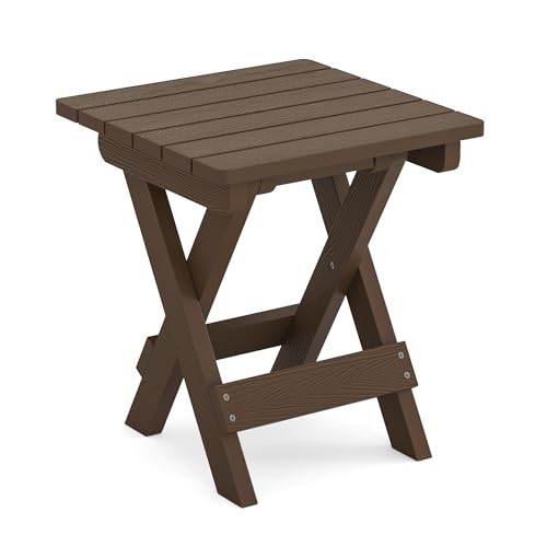 LUE BONA Small Outdoor Folding Side Table, HDPS Outside End Table for Patio, Porch, Deck, Pool, 14 Inch Height, Dark Brown - color: Dark Brown