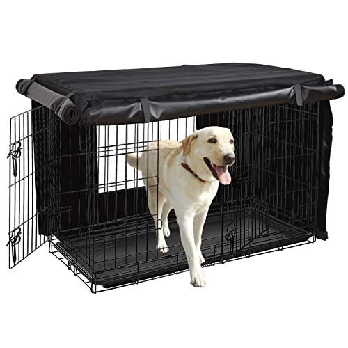 HONEST OUTFITTERS Dog Crate Cover, 55L x 38W x 45H, Black, Heavy-Duty Oxford Fabric, Double Door, Pockets, Mesh Window, Fits 54-Inch Wire Crate, Waterproof, Portable, Indoor Use - size: 55.0"L x 38.0"W x 45.0"H
