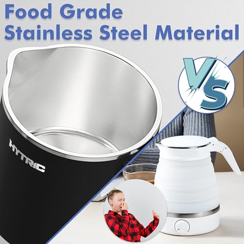 HYTRIC Travel Electric Kettle, 650ML Foldable Small Electric Kettle, Stainless Steel Portable Kettle with Dual Power Control, Collapsible Small Kettle Electric, Auto Shutoff & Boil Dry Protection
