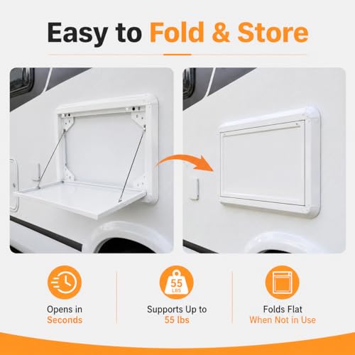 RV Folding Table Wall Mount, 21.3 x 17.7 Inch Aluminum Alloy Fold Down Picnic Work Table Kit for Campervan, Motorhome, Travel Trailer and Truck Camper, Exterior/Interior Use