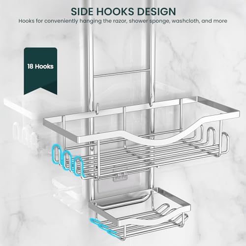 Shower Caddy Hanging Adjustable Shower Caddy, Rustproof Shower Organizer Extended Length Showers Caddy Over Shower Head with Hooks Soap Holder, Large Capacity Anti-Swing Bathroom Organizer, Silver - color: Silver