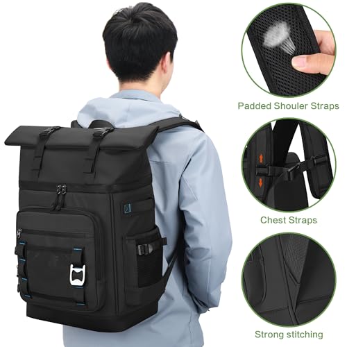 42 Can Backpack Cooler,40L Insulated Double Decker Leakproof, Waterproof Travel Cooler Backpack for Beach Camping Picnic Travel - color: black