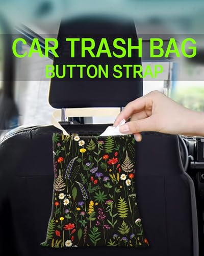 Car Trash Can, Durable Hanging Car Trash Garbage Bag, Cute Automotive Garbage Cans Organizer, Cute Boho Black Flowers - color: Cute Boho Black Flowers