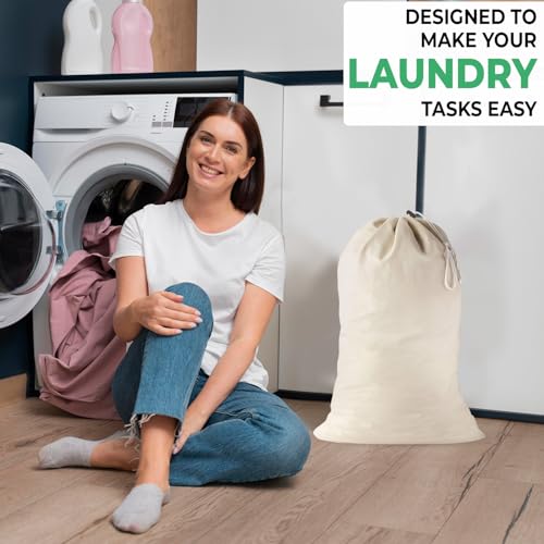 Large Cotton Laundry Bag, Heavy Duty Large Laundry Bags 24 x 36 inch Drawstring Travel Organizer Bag Fit Hamper Basket Camp (Beige, Pack of 1) - color: Beige, size: Pack of 1