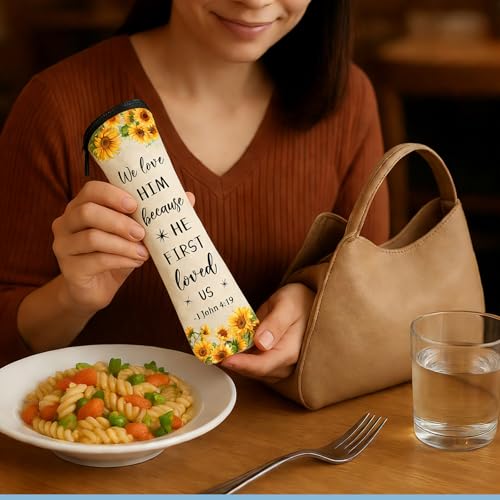 Hushee 12 Set Christian Travel Cutlery Set Bible Verse Reusable Utensils Sets with Case Inspirational Religious Christian Flatware for Women Mother Church Gifts(Charming,Floral) - color: Floral, style: Charming
