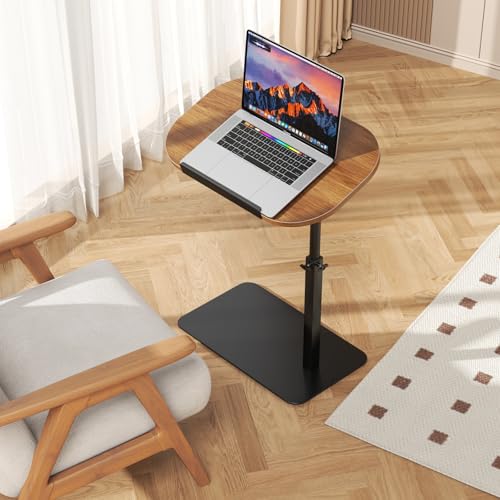 Solid Wood C Shaped Side Table for Sofa/Bed, Adjustable Height C Shaped End Table Metal Base, 360°Swivel/Flip Top Couch Tables That Slide Under, Small Spaces Laptop Stand Coffee Table (Wood) - color: Wood
