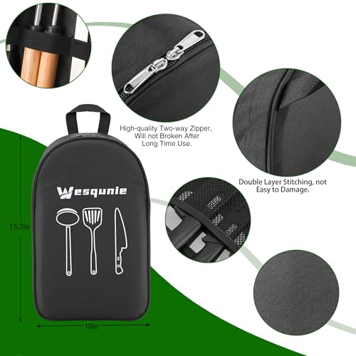 Wesqunie Camping Essentials Cooking Utensils Set - 30Pcs Camp Kitchen Cookware Set, Stainless Steel & Silicone, Camping Gear Equipment Must Haves for RV Picnic Grill - color: Black-pro