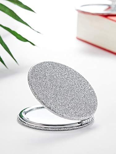 OMIRO 1X/10X Magnifying Compact Mirror with PU Leather, Ultra-Portable for Purses and Travel, Round Silver - color: Silver