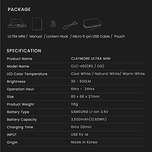 CLAYMORE Ultra Mini (Dark Gray) - Outdoor Rechargeable LED Light for Camping, Tent, Backpacking, Emergency and Industrial Use. Waterproof, Portable Lantern with USB-C, Up to 24 Hours Battery Life. - style: Dark Gray (Ultra)