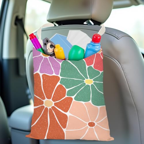 Retro Flower Car Trash Can, Car Trash Bag Hanging, Waterproof Cars Back Seat Hanging Organizer and Storage Trash Bags for Vehicle Travelling Camping - color: Flower03