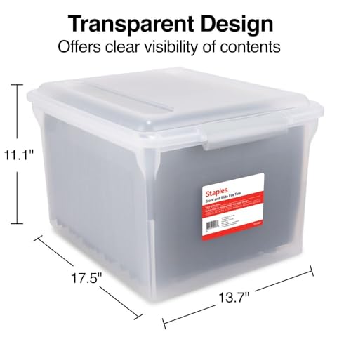 STAPLES Store & Slide Plastic File Box Latching, Letter/Legal Size, Clear, 2/Pack - color: Clear, size: 2 Pack, style: Box (Latch Lid)