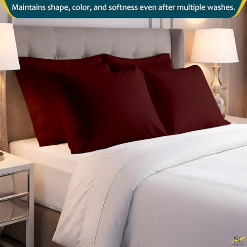 Pillow Cases - Set of 2, Burgundy Solid Standard/Queen (20" X 30") - Pillow Covers Made of 100% Cotton - 300 Thread Count Super Soft and Breathable Sateen Weave Pillowcases. - color: Burgundy Solid, size: Standard/Queen (20"X30")