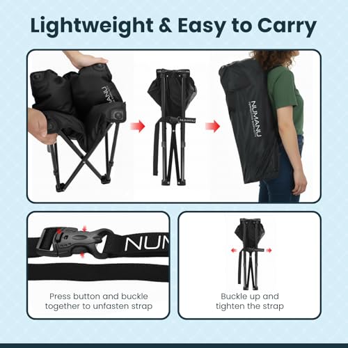 NUMANU Oversized Padded Camping Stool for Adults, Thick Padded 18.5" Heavy Duty Outdoor Camp Chairs with Anti-Slip Feet & Carry Bag, Folding Ottoman Foot Rest for Travel, Max 500lbs - size: 1PK (1x Seat)