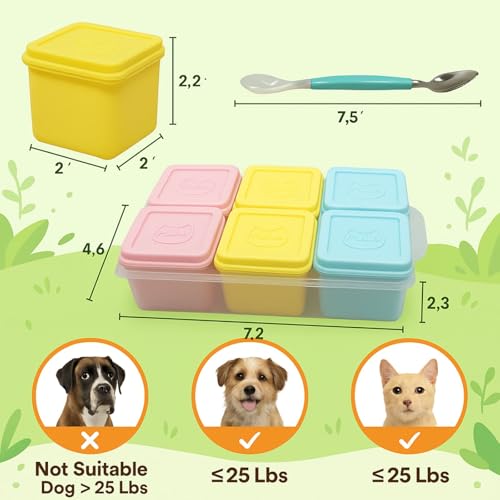 2ME Cat and Dog Food Storage Containers with Lids, 6-Pack 100% Silicone 4oz Each, with Dual-Ended Scoop – Keeps Wet Can Food Fresh, Odor-Resistant,Freezer, Microwave & Dishwasher Safe - size: 4oz Pack of 6