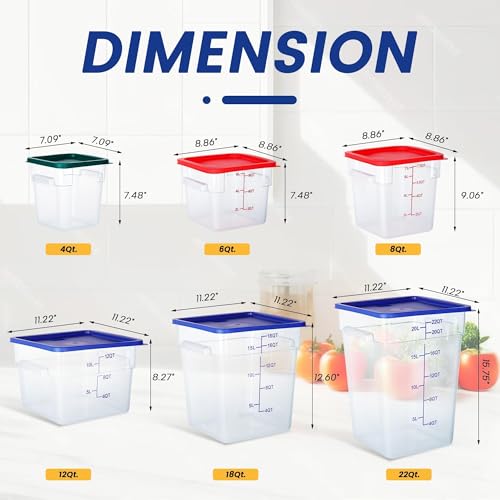 4 Pack Clear Food Storage Containers with Lids and Handles Polycarbonate Square Commercial Food Containers, NSF (12Qt) - color: 12Qt