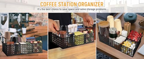 Coffee Bar Organizer, Metal Countertop Station With Handles, Coffee Pods Holder, Tea Condiment Organizer, Mesh Black - style: Mesh Black -4 compartments