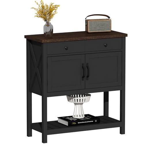 ChooChoo Farmhouse Console Table, Entryway Table with Storage Shelf, Coffee Bar Cabinet, Narrow Buffet Sideboard for Kitchen, Hallway, Living Room, Black - color: Black