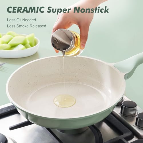 SENSARTE Nonstick Ceramic Cookware Set Large 13-Piece, Healthy Pots and Pans Set Dishwasher Safe, Non-toxic Kitchen Cooking Set with Stay-Cool Handles, Induction Compatible, PFAS Free, Green - color: Light Green