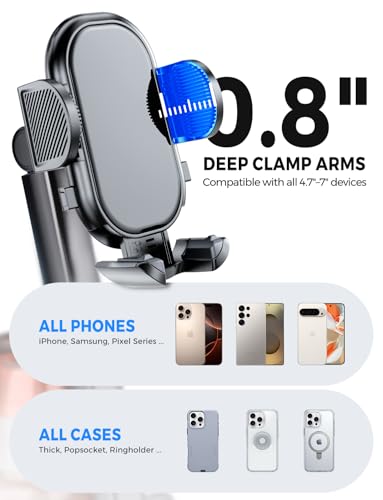 eSamcore Cup Holder Phone Holder, Unobstructed Cup Holder Phone Mount for Your Car Cupholder (2.5"-4") with Flexible C-Shaped Base, 360° Swiveling, 0.8" Deep Clamp Compatible with iPhone 4.7"–7"