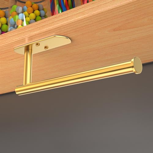 VAEHOLD Adhesive Paper Towel Holder Under Cabinet Wall Mount for Kitchen Paper Towel, Paper Towel Roll Holder Stick to Wall, Stainless Steel (Gold) - color: Gold