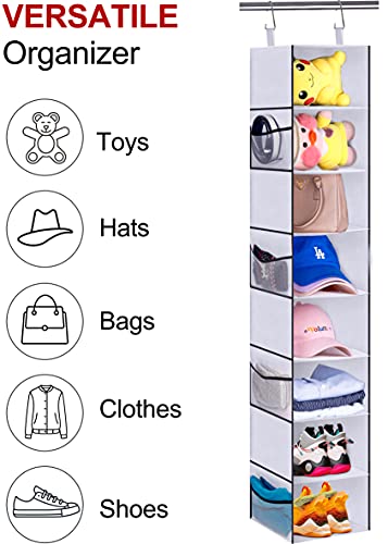 MISSLO 8-Shelf Hanging Shoe Organizer Clothes Closet Organizers and Storage Shelves Hat Holder with Large Shelf and Side Mesh Pockets for Hats Handbags Kid Sweater (White)