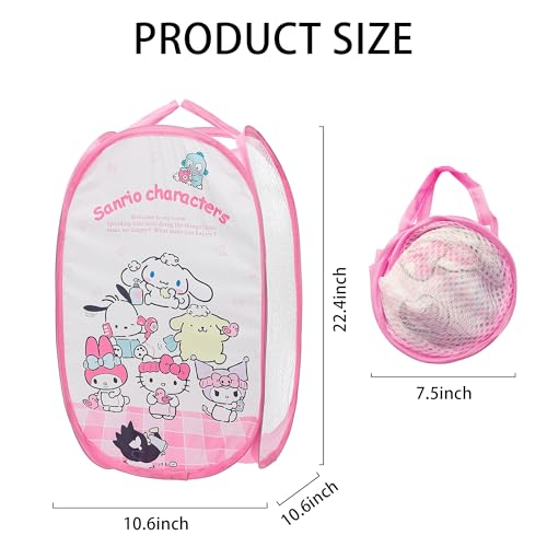 Cute Mesh Popup Laundry Hamper with Carry Handles, Large Capacity Foldable Lightweight Dirty Clothes Basket for Girls Room, Dorm | Travel & Camping - color: Pink-1-4