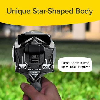 Star Patrol Platinum Mega-Bright Rechargeable Spotlight, AS SEEN ON TV, Tactical Flashlight, 10 Modes, Turbo Boost Up to 100%, Built-in Kickstand & Phone Charger, for Camping,Emergencies, 9 in, Black - style: Star Patrol Platinum