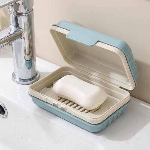 Leakproof Travel Soap Case with Lid and Removable Drain Tray - Portable Bar Soap Holder for Travel, Camping, Gym, Outdoor Use - Fits Most Standard Soaps - Made of Durable PP Plastic - color: Blue