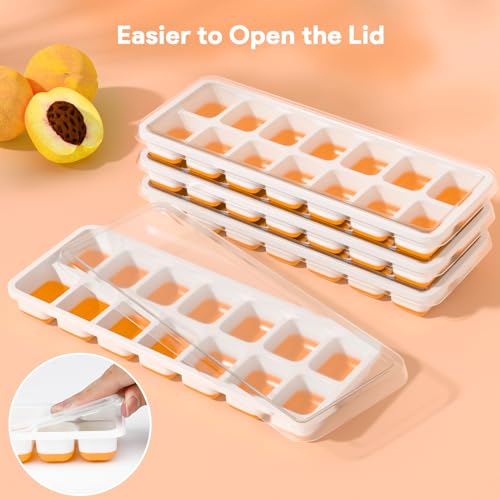 Ice Cube Trays 4 Pack, Airabc Silicone Ice Cube Trays with Removable Lid, Easy-Release Flexible 14-cube Ice Trays, LFGB Certified and BPA Free, Stackable Ice Trays with Covers for Cocktail, Freezer - color: Orange