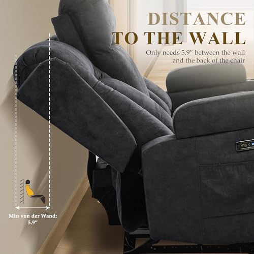 URRED Power Loveseat Recliner Sofa with Massage and Heat, Wall Hugger Reclining Loveseat, RV Couch Home Theater Seating with LED Lights for Living Room (Dark Grey, 54" - 2 Seats) - color: Dark Grey, size: 54" - 2 Seats