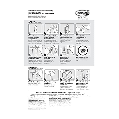 Command Bath Large Towel Hook Value Pack, Clear Frosted, 3-Large Hooks, 3-Water-Resistant Strips, Organize Damage-Free - color: White, size: Large